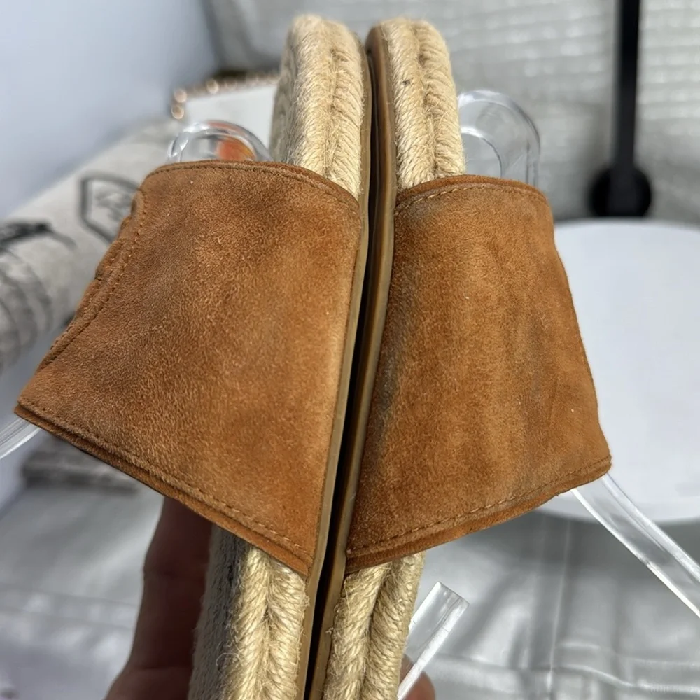 (S1) Tory Burch Benton Double T - Leather and Suede Logo Flats, Size 9.5 M